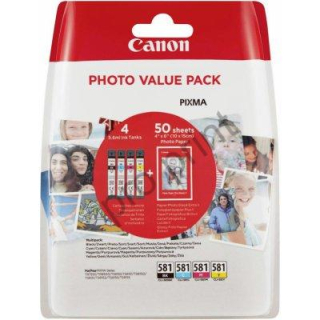 Canon cartridge CLI-581 C/M/Y/BK multipack + PP-201 10x15cm 50l.